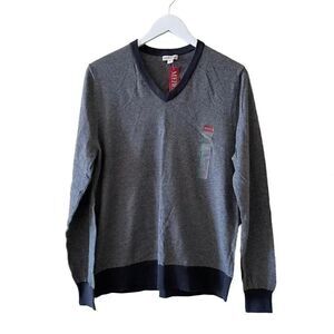 Merona Gray Black V-Neck Cotton Lightweight Soft Cozy Long Unisex Sweater SZ M
